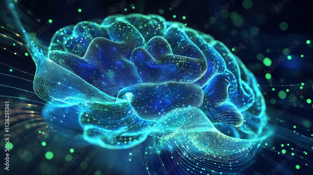 A vibrant holographic depiction of neural activity showcasing a brain with glowing connections. A vibrant holographic depiction of neural activity showcasing a brain with glowing connections.