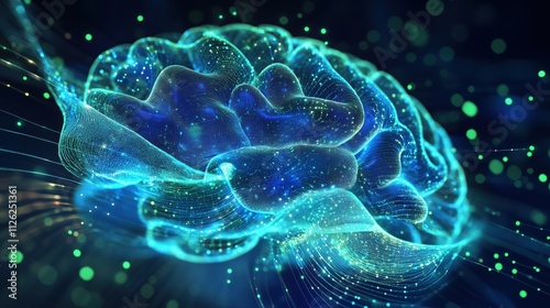 Wallpaper Mural A vibrant holographic depiction of neural activity showcasing a brain with glowing connections. Torontodigital.ca