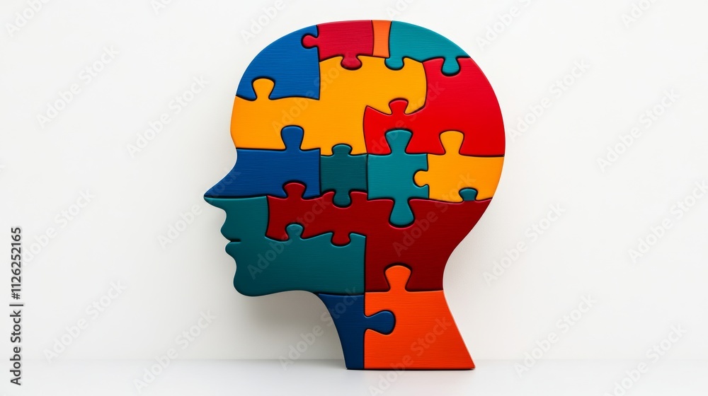 Puzzle of a head with a blue piece missing Puzzle of a head with a blue piece missing