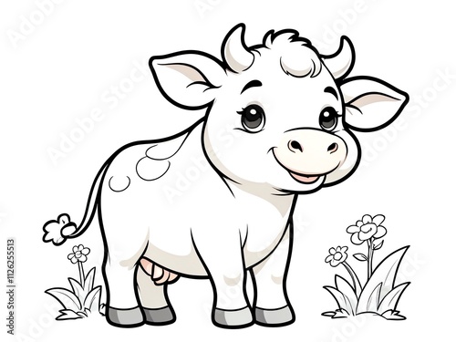 Adorable Cartoon Calf in a Meadow