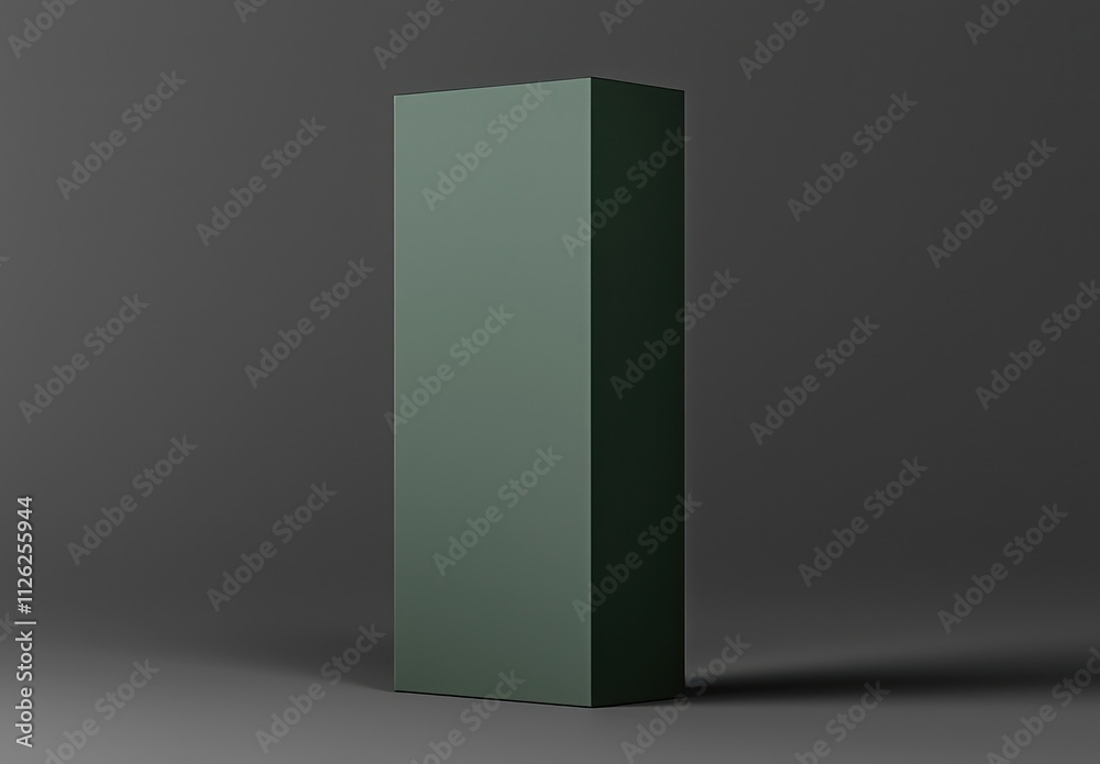 3D forest green packaging mockup against a dark grey background, perfect for organic product branding. 3D forest green packaging mockup against a dark grey background, perfect for organic product branding.