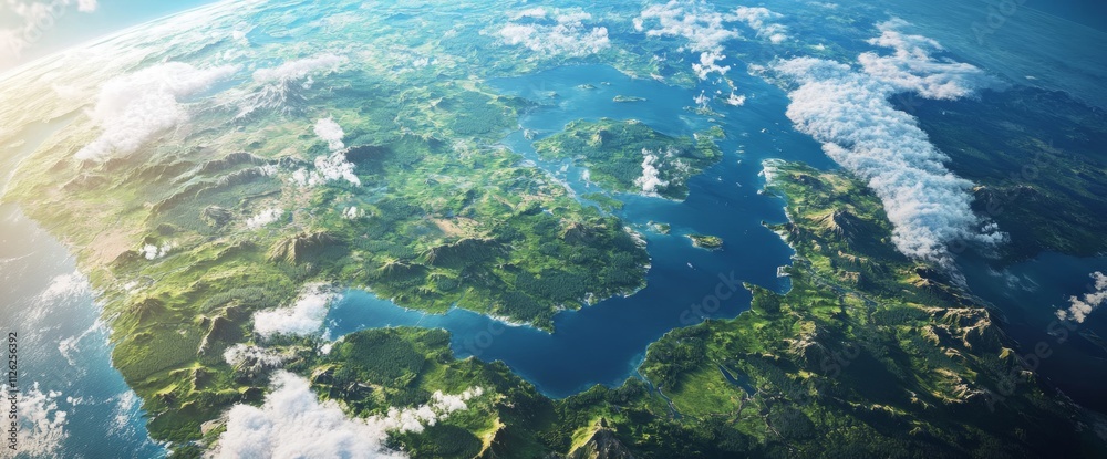 Fototapeta premium Aerial View of Lush Green Islands and Blue Ocean