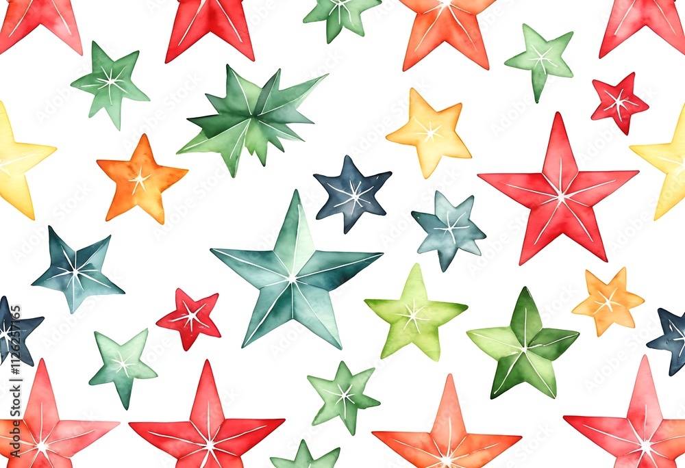 custom made wallpaper toronto digitalColorful Watercolor Star Pattern Festive on a white background creating a cheerful and festive design.