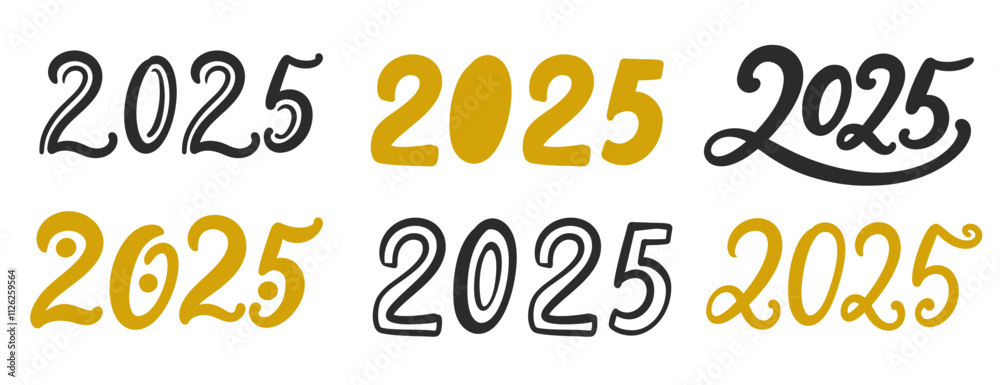 New Year 2025 Vector Lettering Numbers Collection New Year 2025 Vector Lettering Numbers Collection