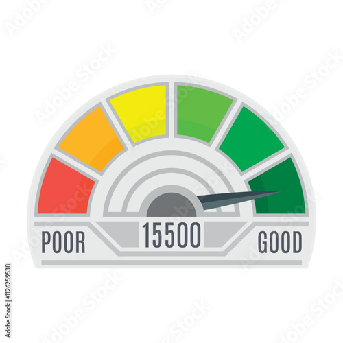Credit score indicator displaying values from poor to good on a white background emphasizing financial health