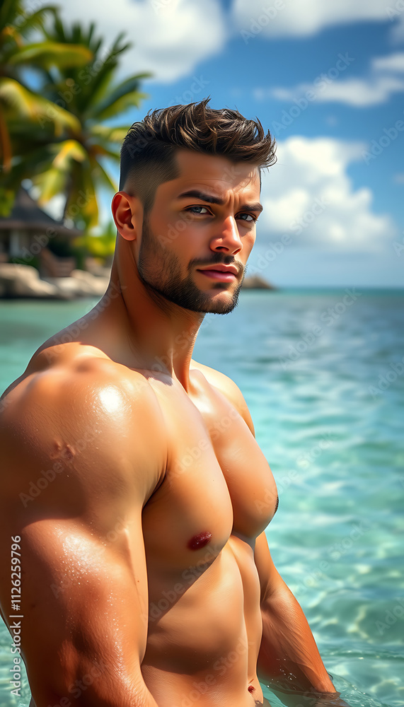 handsome man at the beach handsome man at the beach