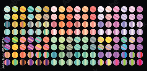 Big set of metallic gradients. Different colored metal set. Vector