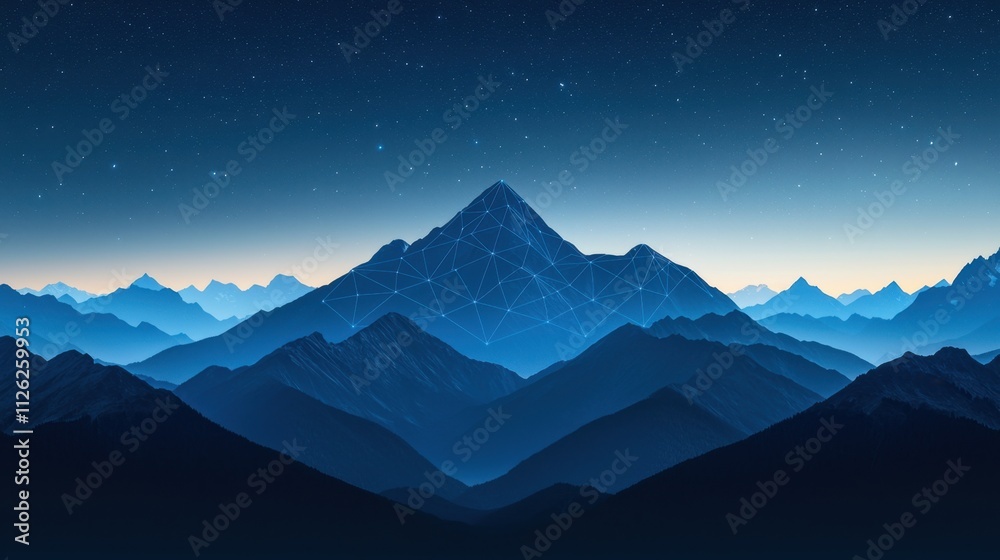 Triangulation control, A stunning digital artwork depicting a serene mountain landscape at twilight, with deep blue shades and a starry sky. Triangulation control, A stunning digital artwork depicting a serene mountain landscape at twilight, with deep blue shades and a starry sky.
