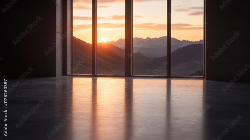 Fototapeta premium Breathtaking Sunset View from Cozy Mountain Cabin Window