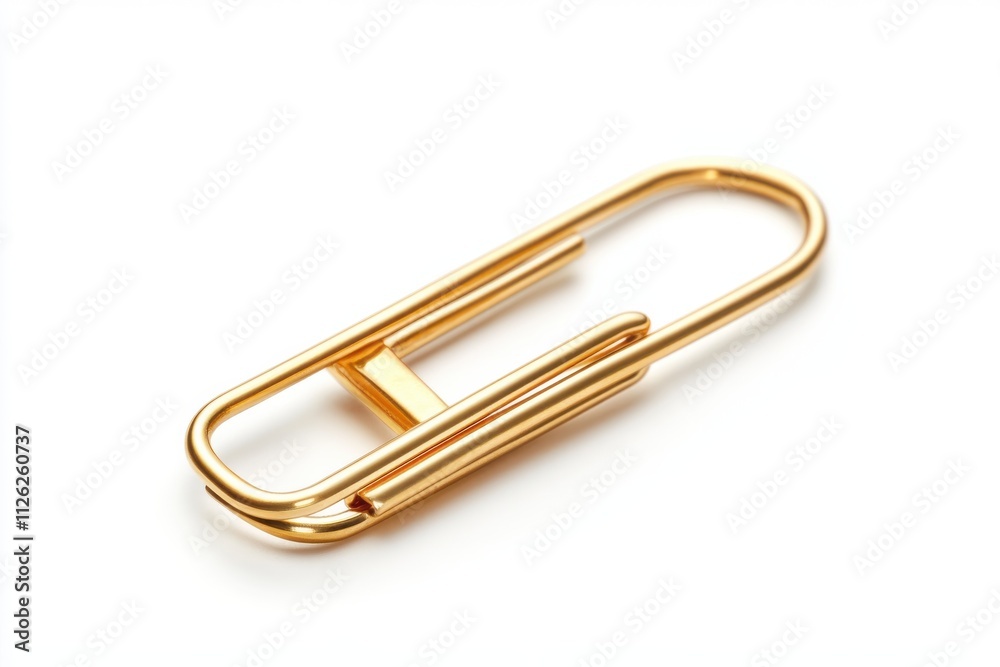 Golden Paper Clip Stationery Office Supply isolated on a white background Golden Paper Clip Stationery Office Supply isolated on a white background