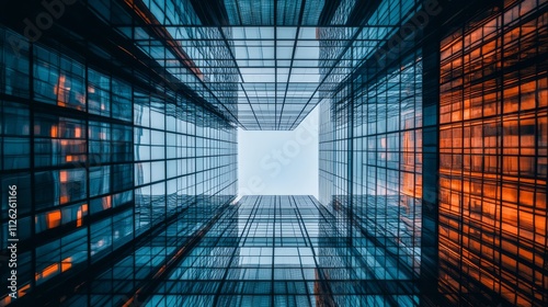 Skyward Ambition: A low-angle perspective of towering skyscrapers reaching for the sky, captured with a sense of awe and ambition. This abstract image evokes a sense of growth, potential.