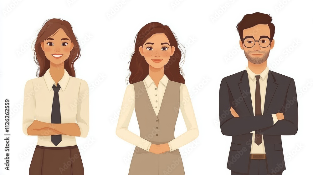 Professional Staff in Office Attire Vector Illustration on White Background Professional Staff in Office Attire Vector Illustration on White Background