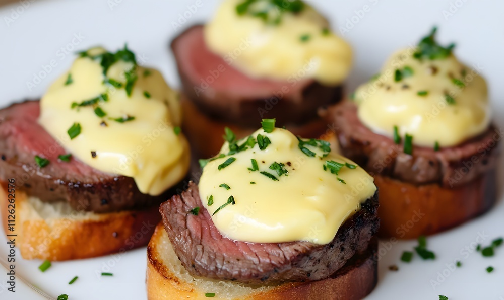 Grilled Beef Tenderloin Crostini with Béarnaise Sauce, Generative AI 
