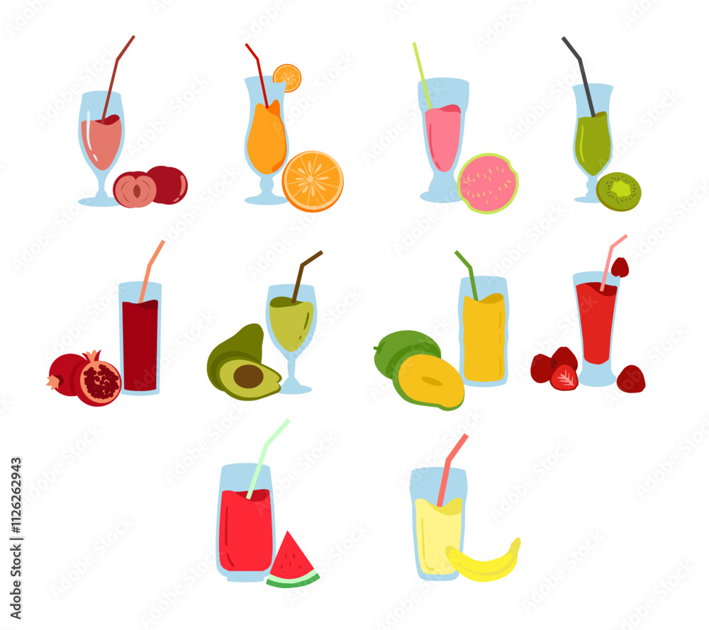 Set of Healthy Fruit Juice Drink Set of Healthy Fruit Juice Drink