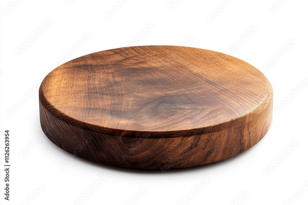 Round wooden display pedestal stand with a smooth surface and natural wood grain texture Round wooden display pedestal stand with a smooth surface and natural wood grain texture