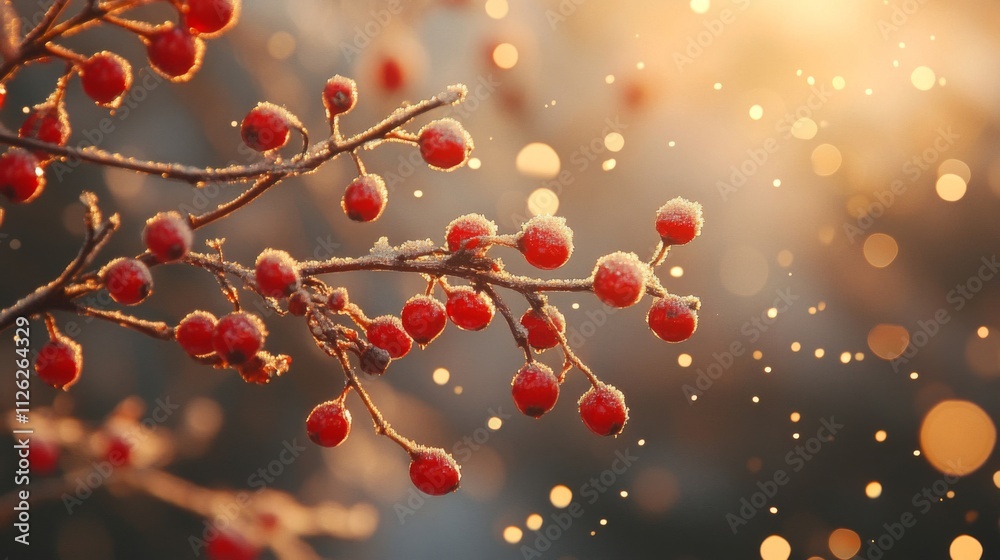 Frozen Berries on a Branch in Winter Sunlight Frozen Berries on a Branch in Winter Sunlight