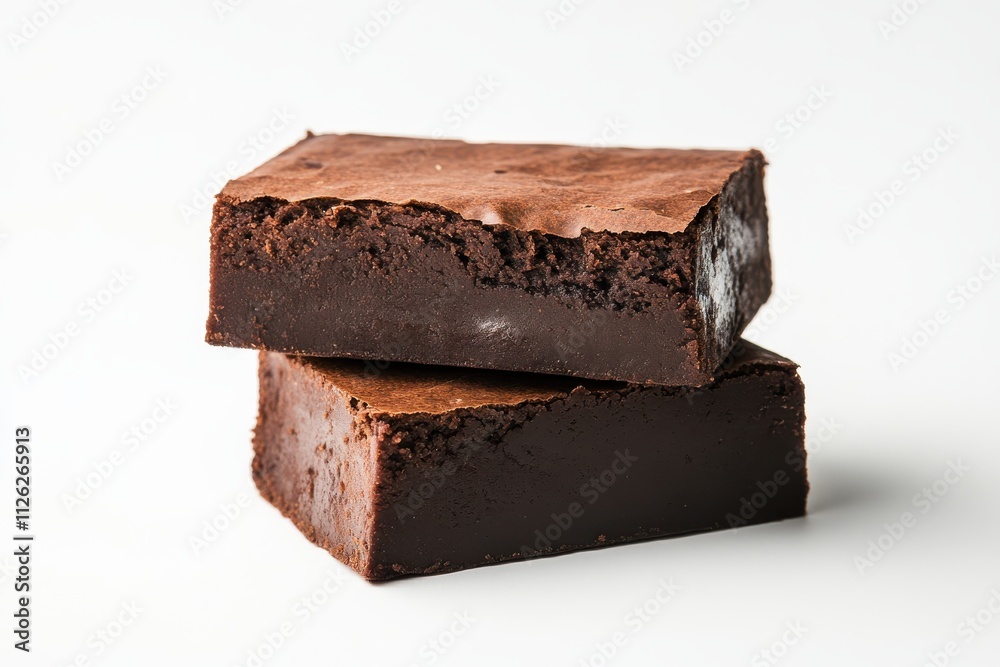 Two rich chocolate brownies stacked on top of each other Two rich chocolate brownies stacked on top of each other