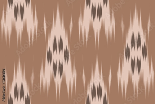 Geometric ikat pattern with lines, circles, and floral elements in mocha mousse color, ethnic oriental seamless pattern.Aztec style.Motifs African boho perfect for wallpaper, textile, and print design