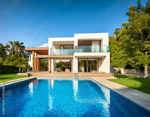 luxury modern home with swimming pool