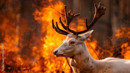 Wallpaper Mural A majestic white deer with perfect antlers, and beautiful fire effects Torontodigital.ca