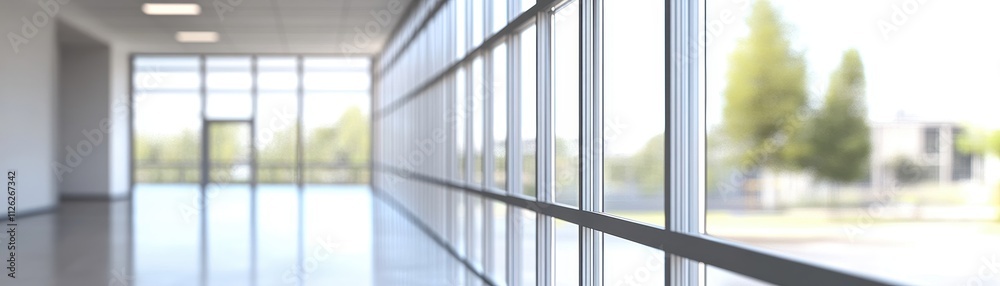 Bright and Spacious Corporate Office Interior with Large Windows Overlooking Nature Bright and Spacious Corporate Office Interior with Large Windows Overlooking Nature