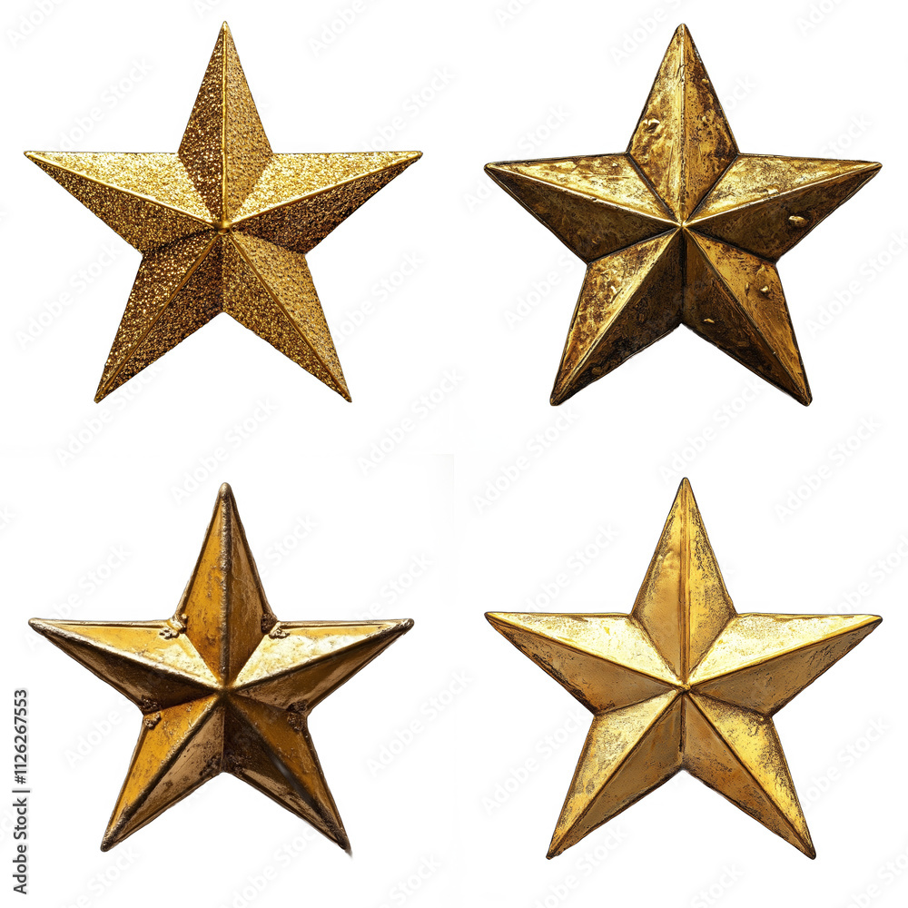 Obraz premium Golden Stars, Glitched Background, FivePointed, Metallic, Award, Decoration, Pattern, Design, Textur