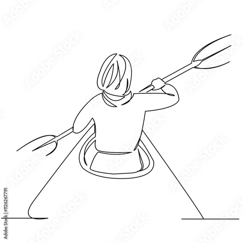 One continuous single drawing line art flat doodle girl, kayak, sport, water, canoe. Isolated image hand draw contour on a white background
