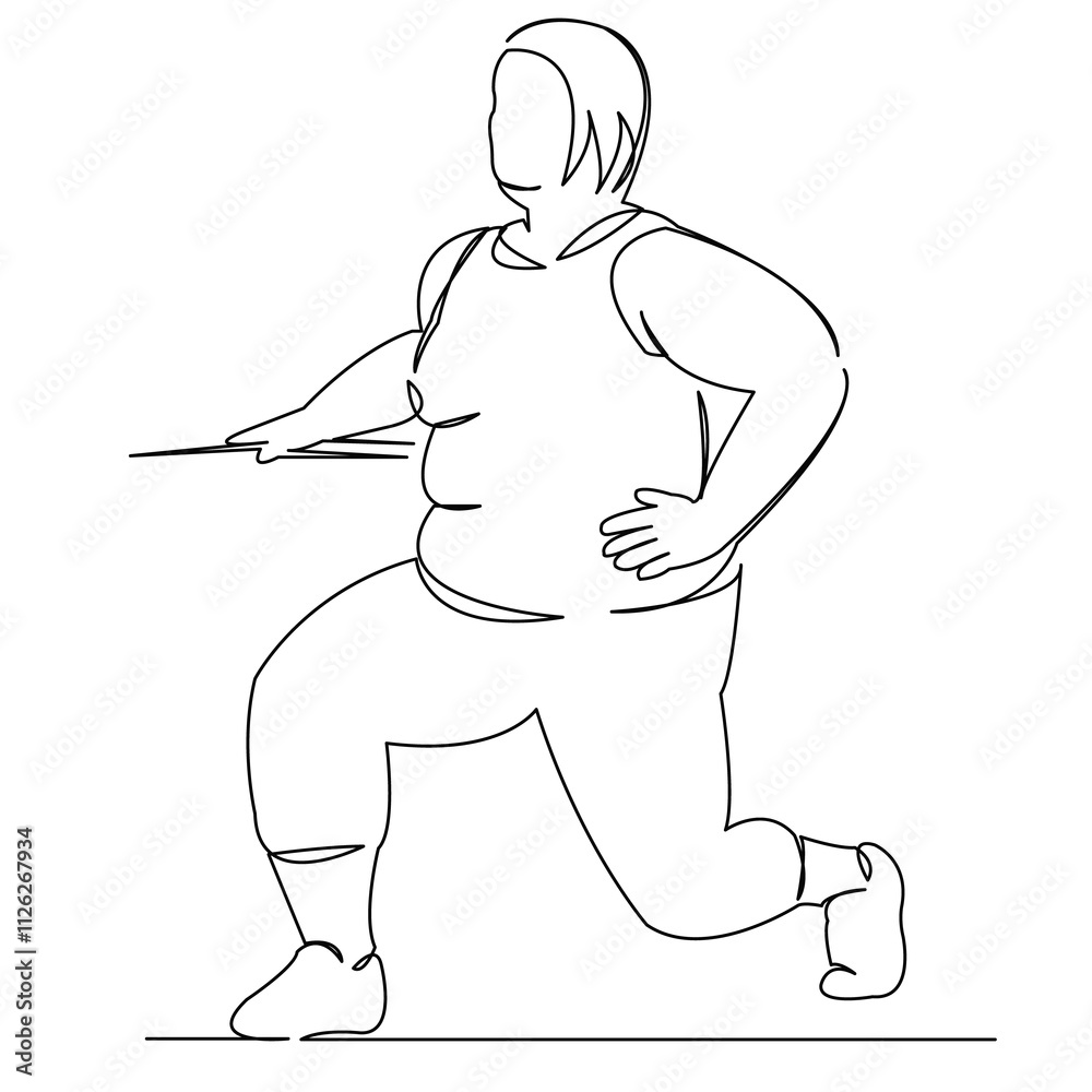 Φωτογραφία One continuous single drawing line art flat doodle woman, overweight, fat, fitness, sport, workout