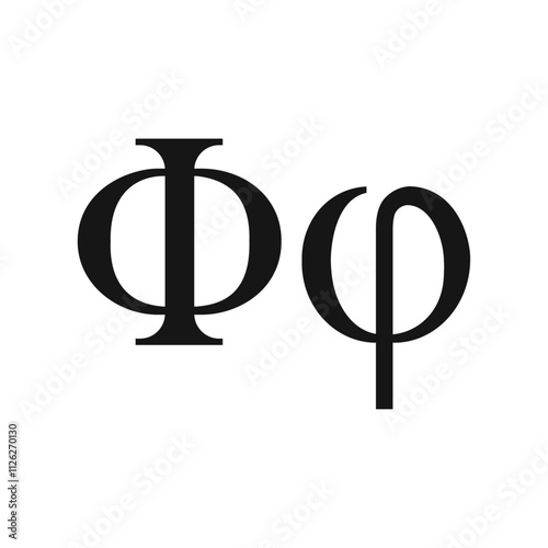 Phi greek letter, Phi ancient symbol vector illustration