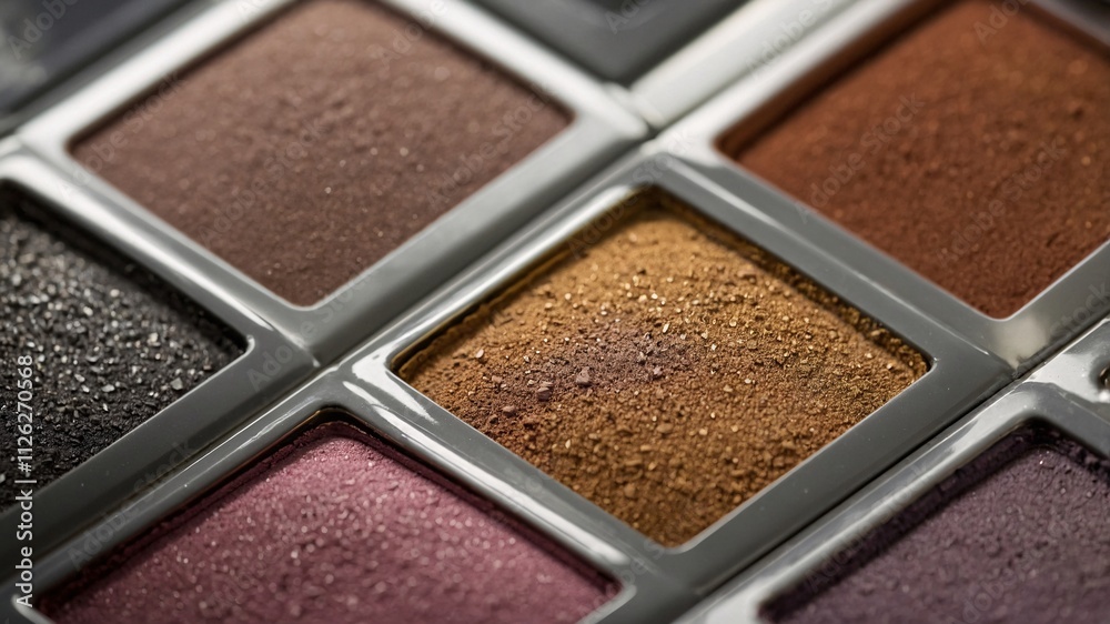 Fototapeta premium A close-up of an earthy toned makeup palette featuring a wide range of colors, offering a natural, elegant style.