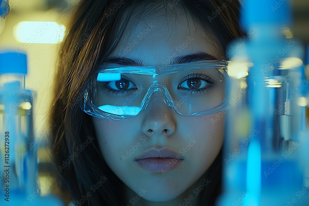 Scientist Carefully Examines Lab Samples with Intense Focus Scientist Carefully Examines Lab Samples with Intense Focus