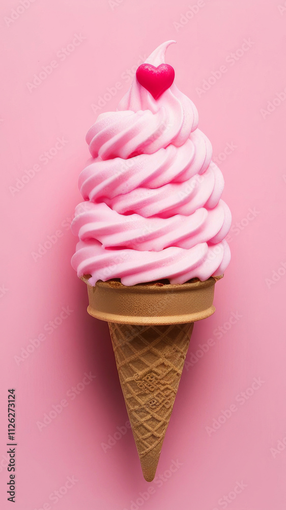 Vertical shot of ice cream with heart shaped confetti on light pink background. Ice cream dessert and other sweets as present on saint Valentine's Day. Love and romance. AI Vertical shot of ice cream with heart shaped confetti on light pink background. Ice cream dessert and other sweets as present on saint Valentine's Day. Love and romance. AI