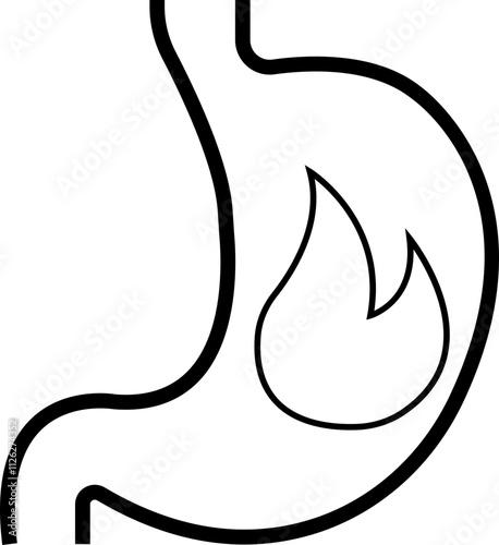 Heartburn black glyph icon. Stomach ache. Food poisoning. Gastrointestinal problem. Inflammation in organ. Silhouette symbol space. Gastritis and acid reflux, indigestion and stomach pain problems.