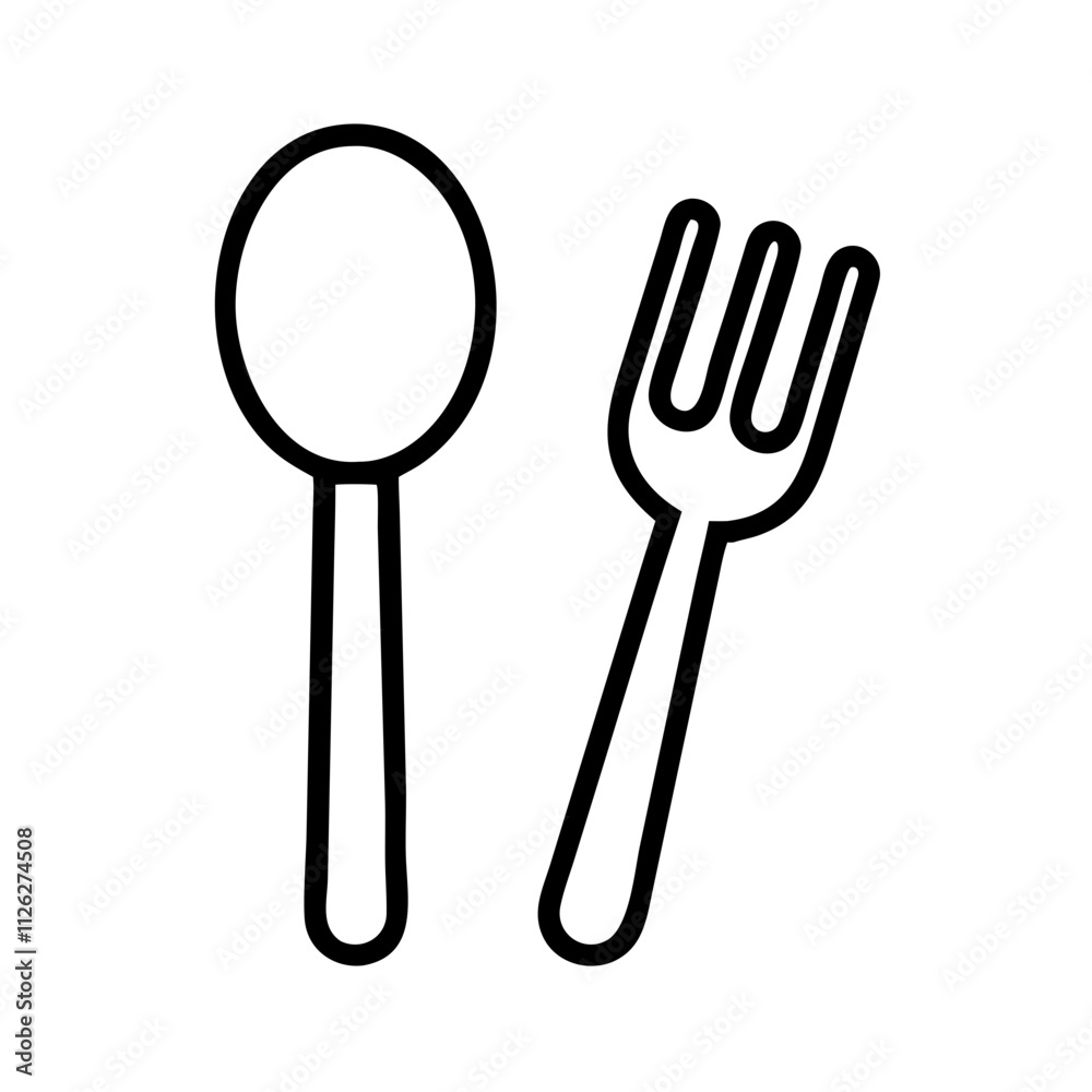 fork spoon icon, food vector icon, beverage vector illustration - black outline icon of fork spoon symbolizing food, beverage, and tasty food in simple design. fork spoon icon, food vector icon, beverage vector illustration - black outline icon of fork spoon symbolizing food, beverage, and tasty food in simple design.