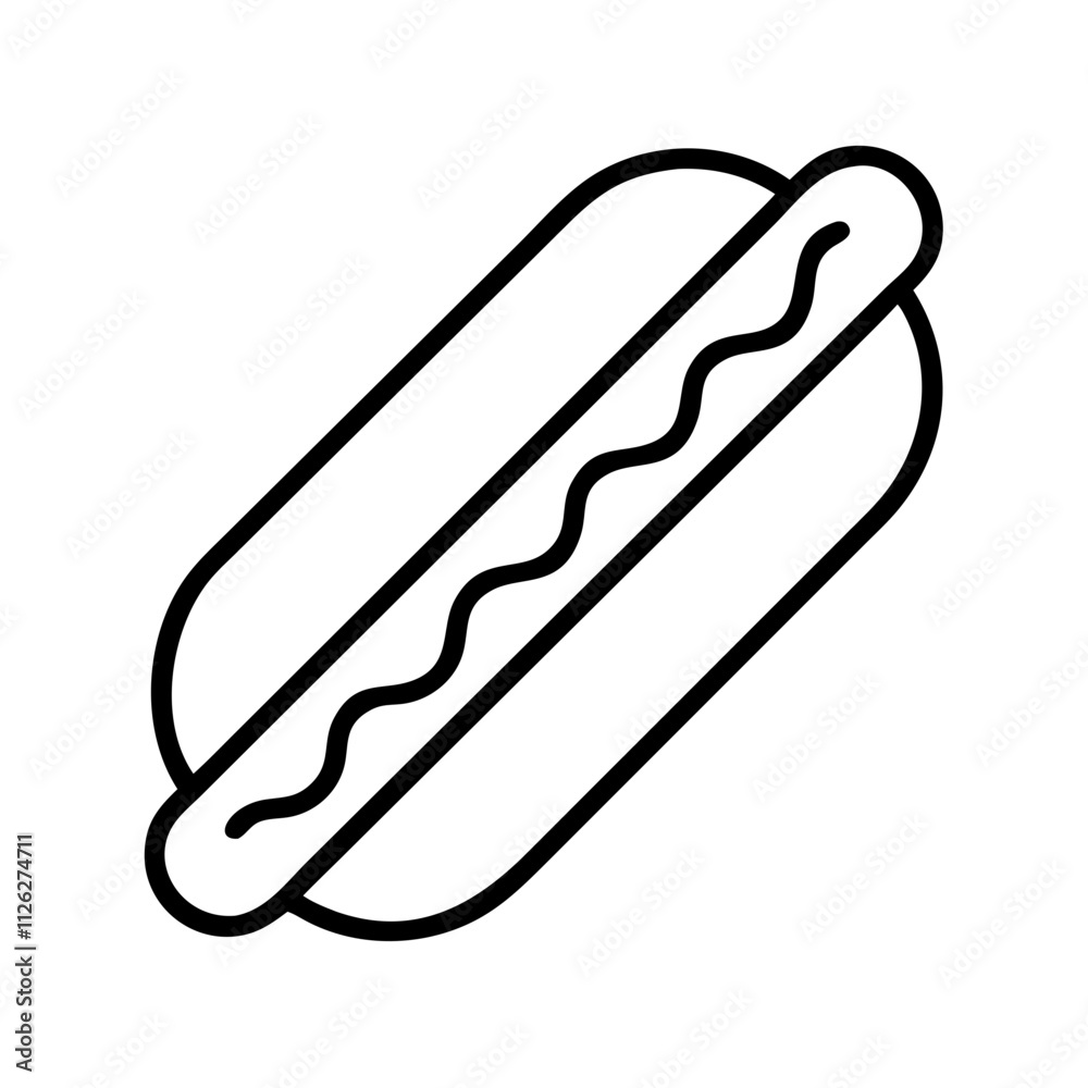 hot dog icon, food vector icon, beverage vector illustration - black outline icon of hot dog symbolizing food, beverage, and tasty food in simple design. hot dog icon, food vector icon, beverage vector illustration - black outline icon of hot dog symbolizing food, beverage, and tasty food in simple design.