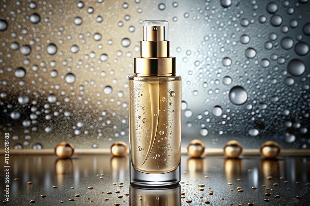 Luxury cosmetic bottle mockup on a reflective glass surface, Isolated Background. Luxury cosmetic bottle mockup on a reflective glass surface, Isolated Background.