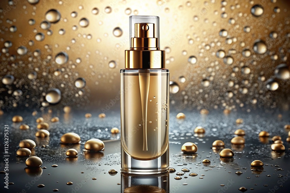 Luxury cosmetic bottle mockup on a reflective glass surface, Isolated Background. Luxury cosmetic bottle mockup on a reflective glass surface, Isolated Background.