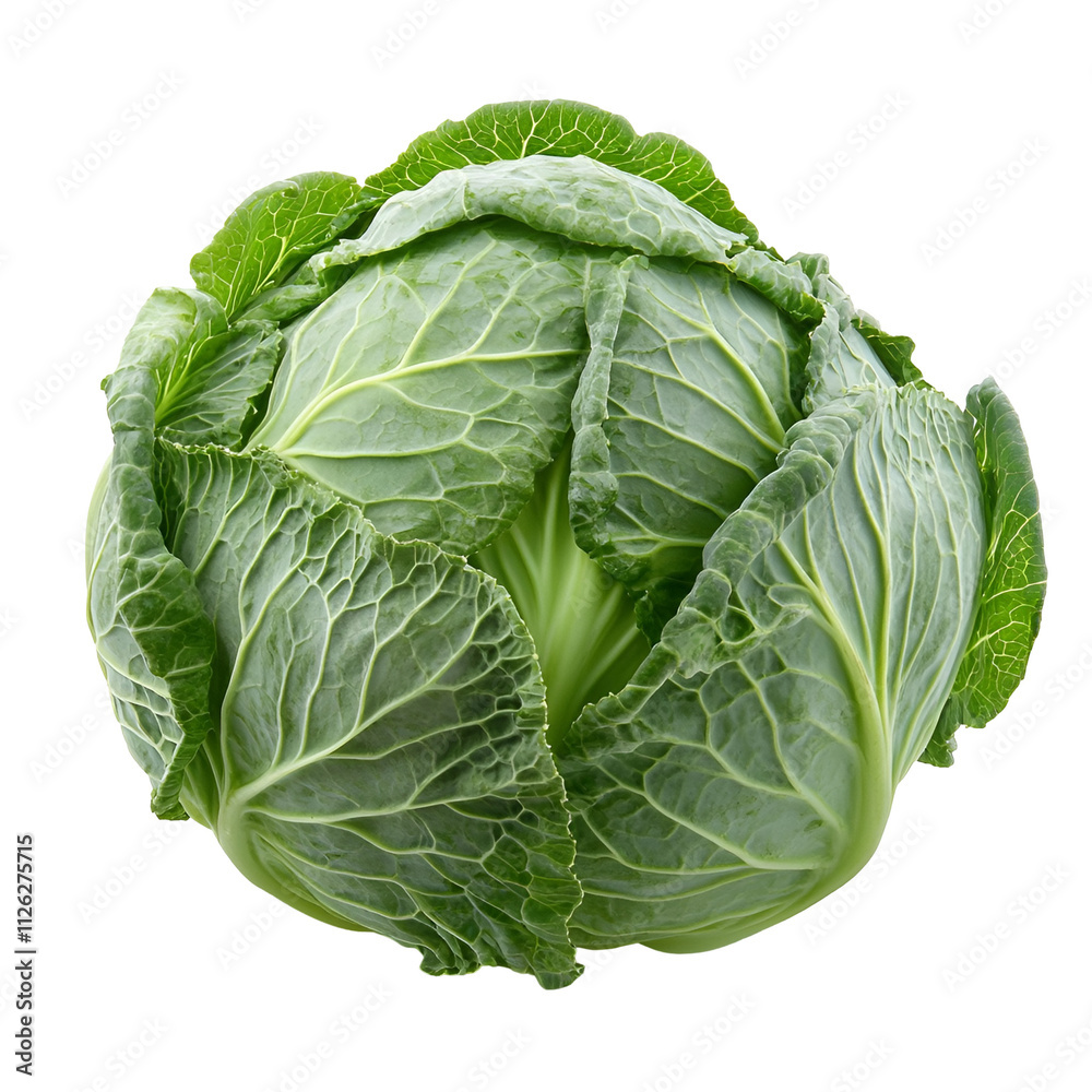 Obraz premium Front view of an extremely perfect-looking single cabbage head isolated on a white transparent background