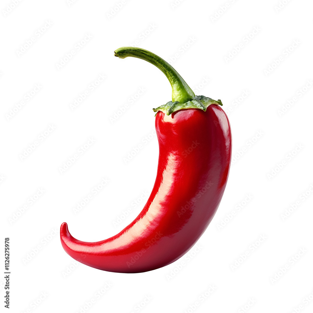Front view of an extremely perfect-looking single chili pepper isolated on a white transparent background Front view of an extremely perfect-looking single chili pepper isolated on a white transparent background