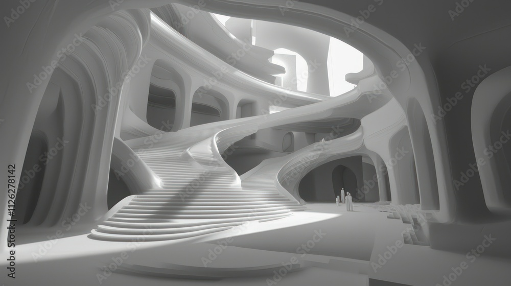 Obraz premium Abstract architectural space with flowing forms.