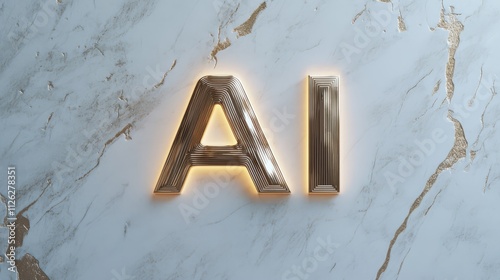 Illuminated AI: Golden AI lettering on marble background 