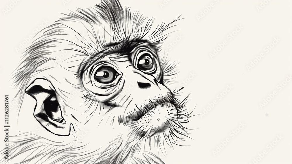 Fototapeta premium Langur Monkey Outline on Clean White Background