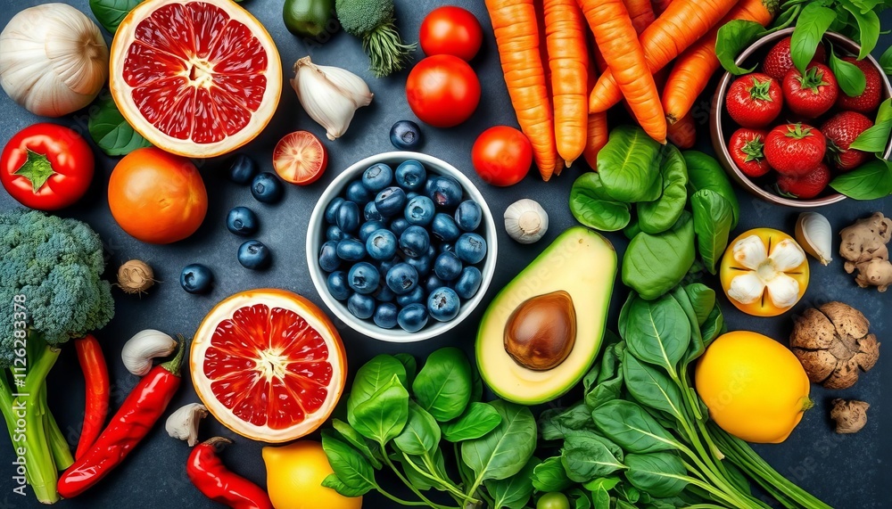 Vibrant Assortment Of Fresh Healthy Fruits And Vegetables Vibrant Assortment Of Fresh Healthy Fruits And Vegetables