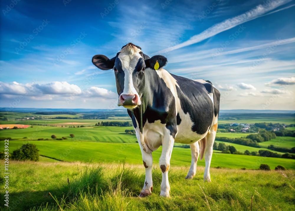 Black and White Cow in Field - Minimalist Photography Black and White Cow in Field - Minimalist Photography
