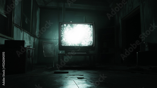 A TV monitor is shining in a dark room