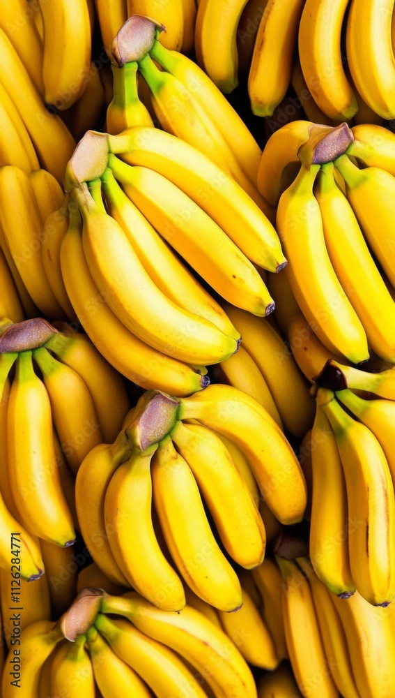 Top-down view of ripe yellow bananas neatly stacked, creating a vibrant and appealing display with a blurred background. Top-down view of ripe yellow bananas neatly stacked, creating a vibrant and appealing display with a blurred background.
