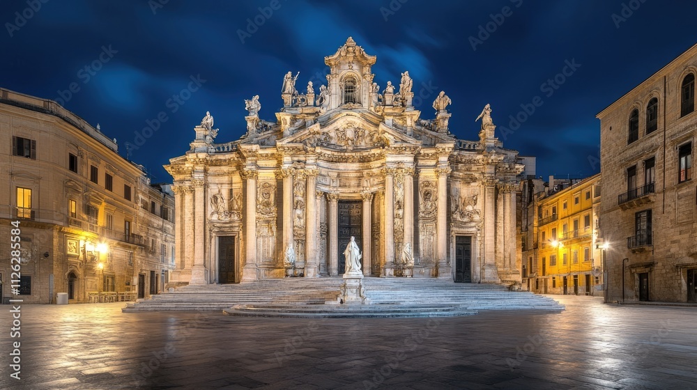 Obraz premium Stunning Baroque Architecture Illuminated at Night in Historic Square