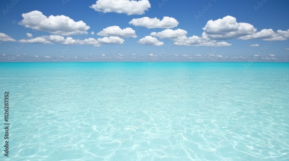 Obraz premium Serene turquoise ocean under a clear blue sky.