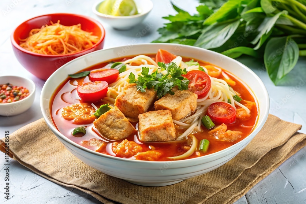 Delicious Bun Rieu Vietnamese Soup - Crab Paste Vermicelli with Shrimp & Tofu - Appetizing Photo Delicious Bun Rieu Vietnamese Soup - Crab Paste Vermicelli with Shrimp & Tofu - Appetizing Photo
