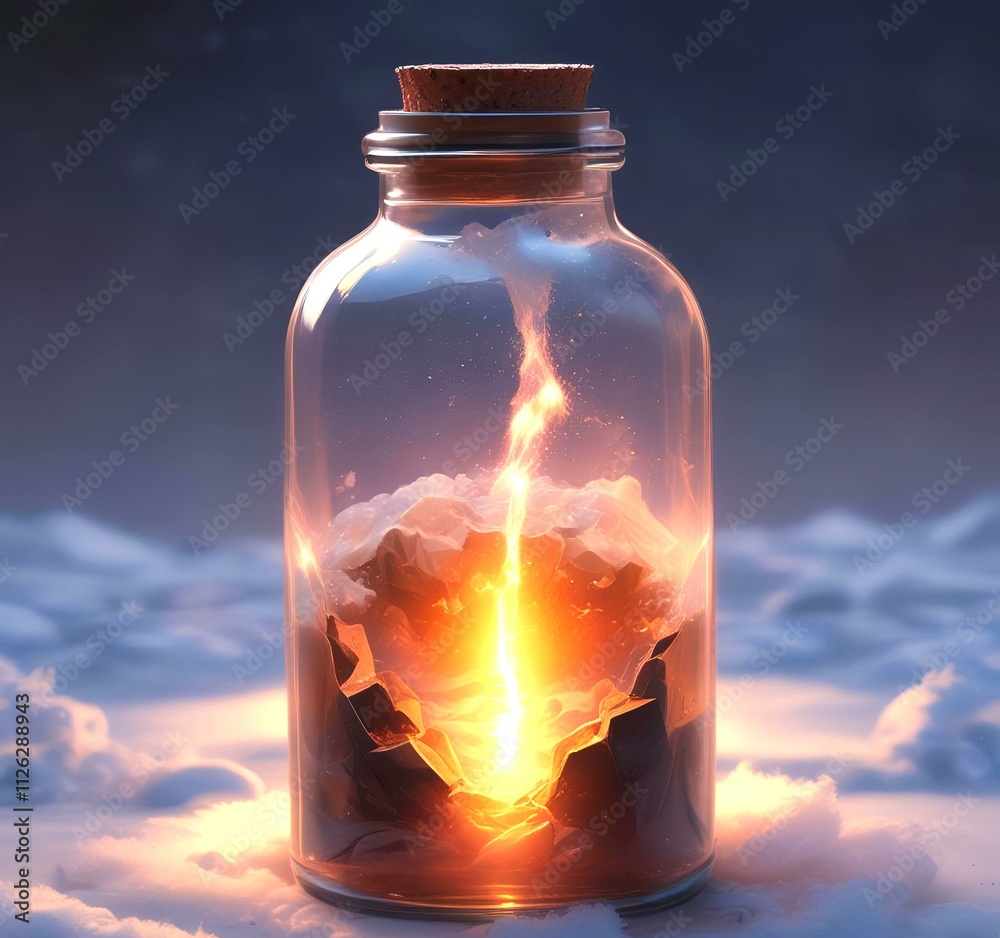 Illustration of bottle with magic spark inside. Illustration of bottle with magic spark inside.
